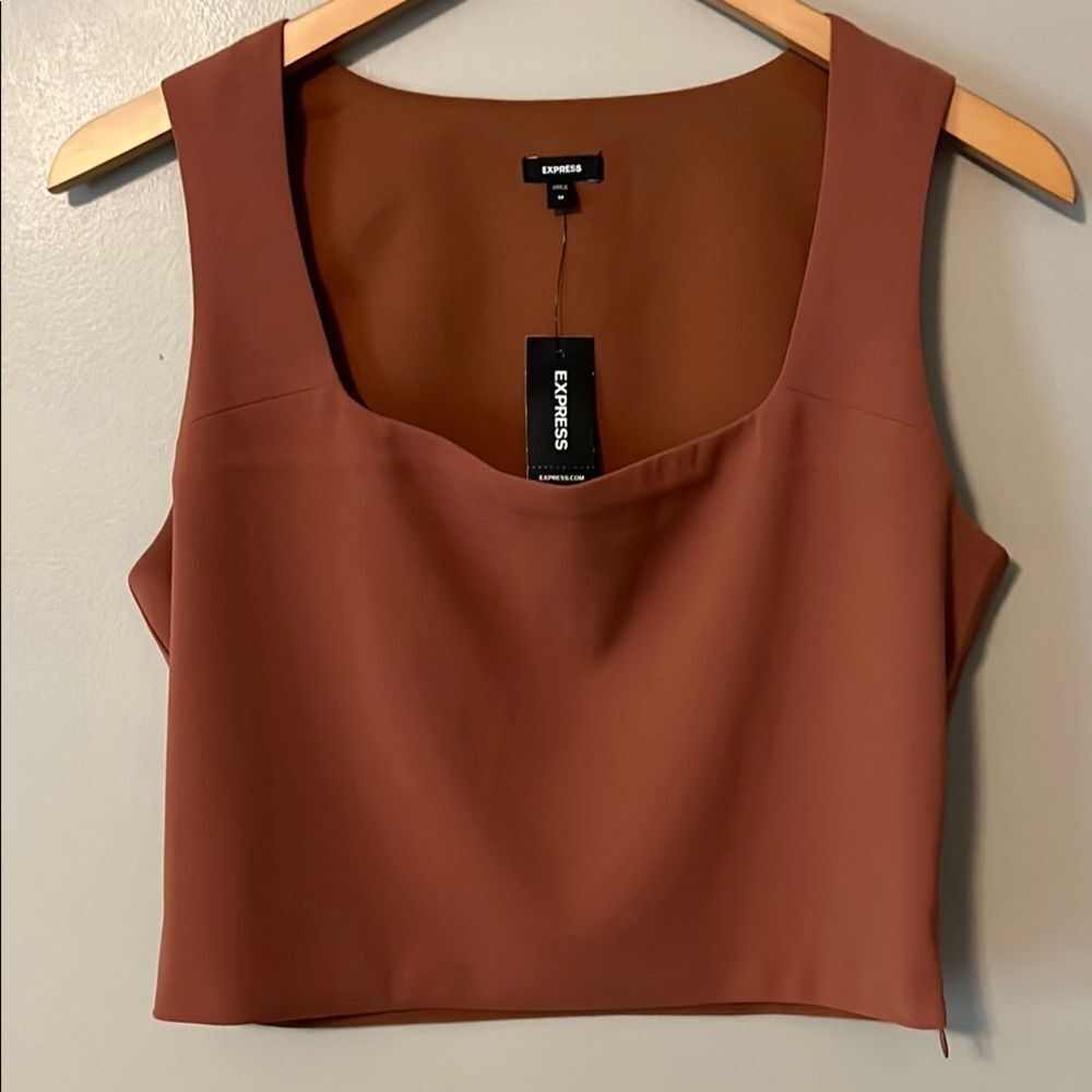 New! Express Square Neck Crop Top in Cognac Size Medium NWT